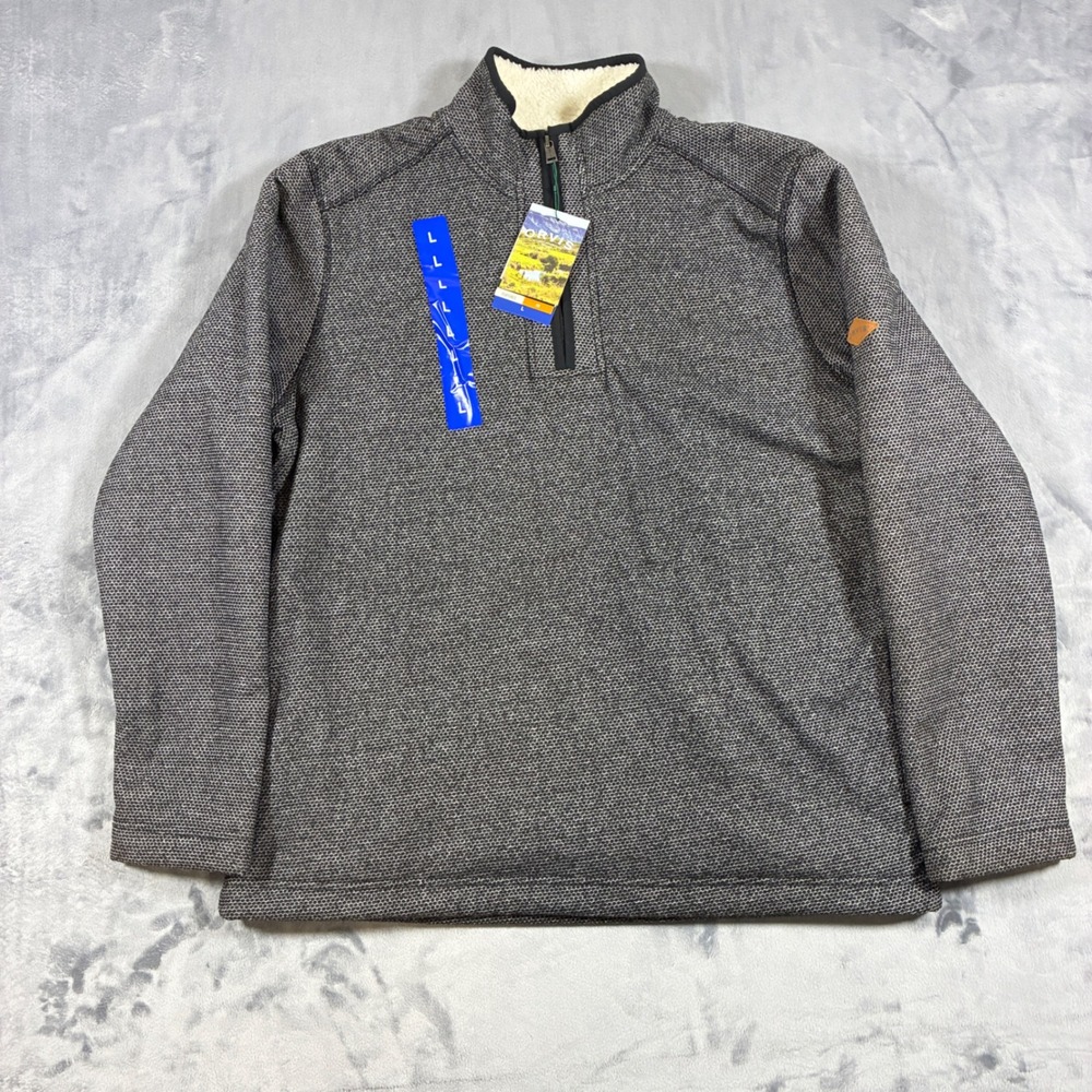 Orvis 1/4 Zip Fleece Pullover Mens Large Gray Sherpa Lined Textured Knit